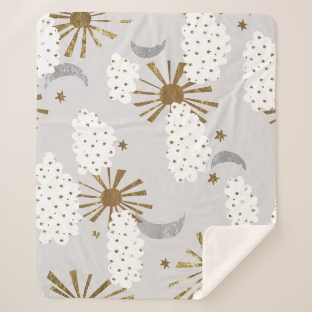 Clouds, sun, and moon, minimalistic pattern. sherpa blanket (Front)