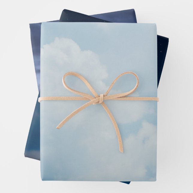 Clouds, Sunrise & Starry Night Wrapping Paper Sheet (In situ)