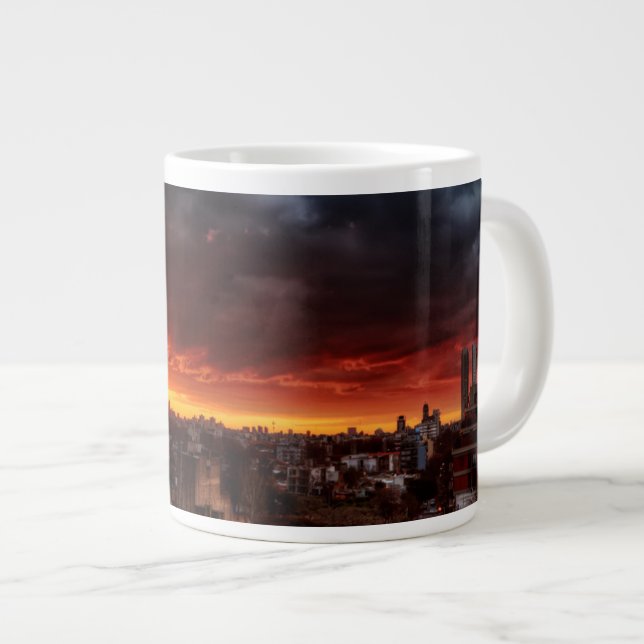 Clouds, Sunset And Red Large Coffee Mug (Front Right)