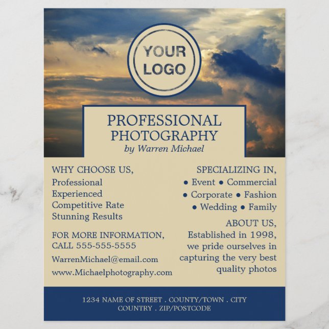 Cloudscape, Photography, Photographer Hire Flyer (Front)