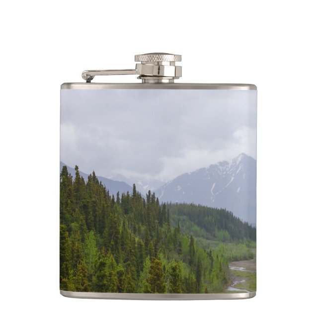 Cloudy At Denali Hip Flask (Front)