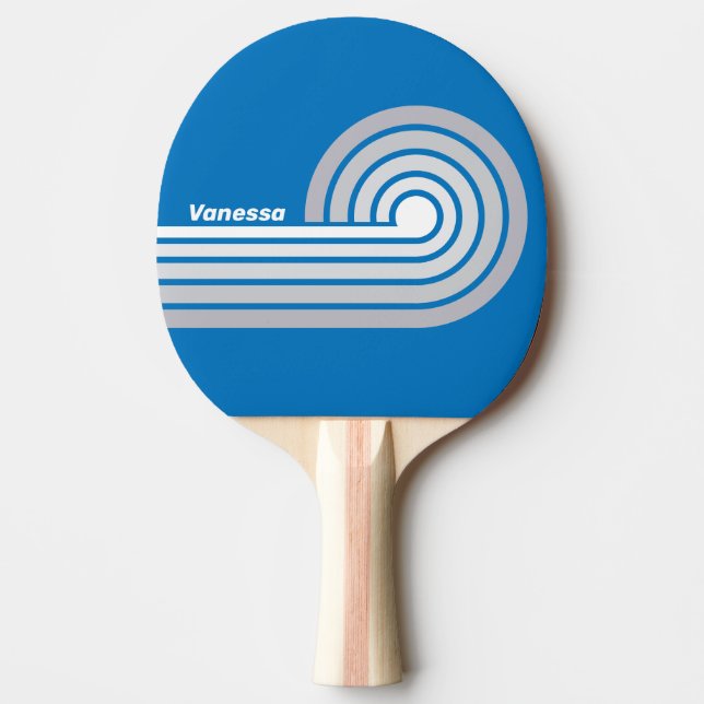 Cloudy Blue Sky Curl Stripes with Name Ping Pong Paddle (Front)