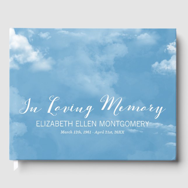 Cloudy Blue Sky In Loving Memory Guest Book (Front)