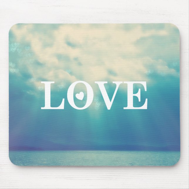 Cloudy Blue Sky Love Typography Mouse Mat (Front)