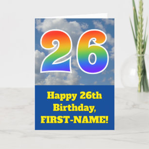 Cloudy Blue Sky, Rainbow Pattern "26" Birthday # Card