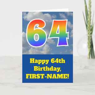 Cloudy Blue Sky, Rainbow Pattern "64" Birthday # Card