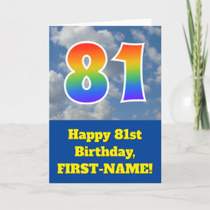 Cloudy Blue Sky, Rainbow Pattern "81" Birthday # Card