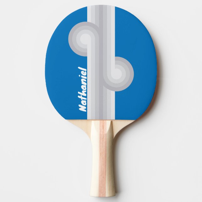 Cloudy Blue Sky Stripe Loop with Name Ping Pong Paddle (Front)
