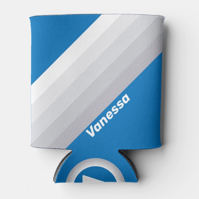Cloudy Blue Sky Stripes with Name Can Cooler (Front)