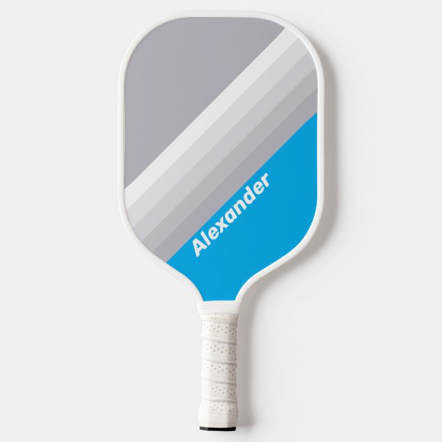 Cloudy Blue Sky Stripes with Name Pickleball Paddle (Back)