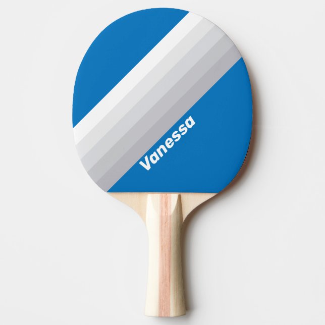 Cloudy Blue Sky Stripes with Name Ping Pong Paddle (Front)