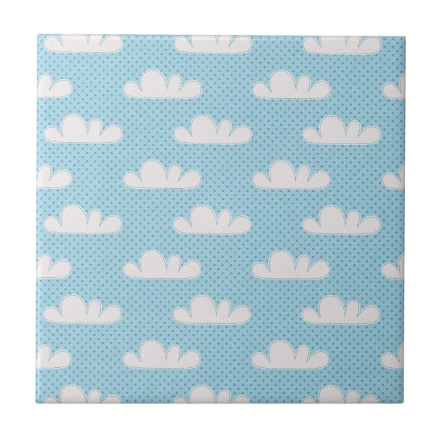 Cloudy Clouds Blue Dotty Sky Tile (Front)