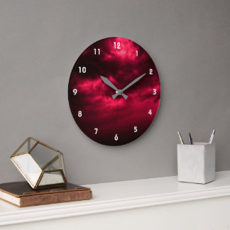 Cloudy Dark Red Sky Large Clock