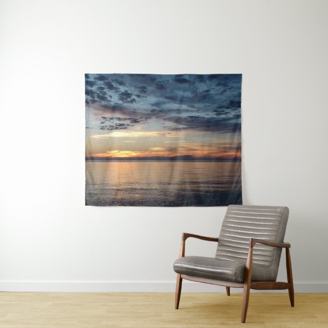 Cloudy Day Ocean Sunset Blues and Oranges Tapestry (In Situ (Horizontal))