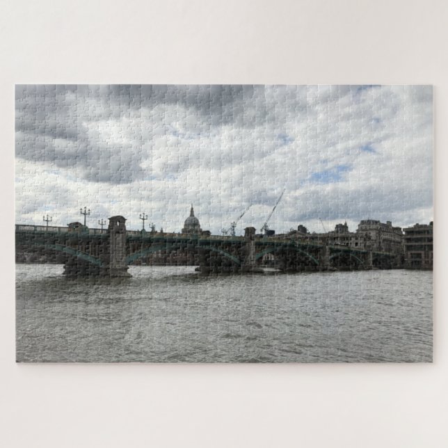 Cloudy Day Southwark Bridge Thames River London UK Jigsaw Puzzle (Horizontal)