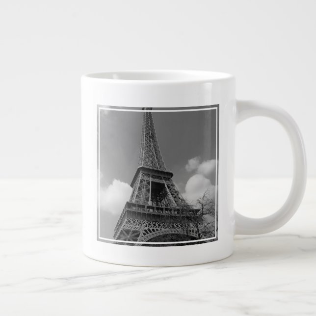 Cloudy Eiffel In Black and White, 2015 Large Coffee Mug (Right)