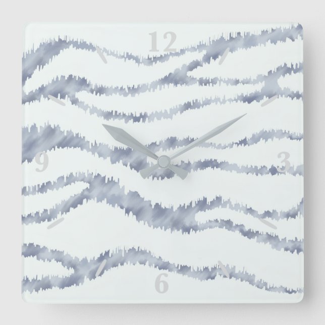 Cloudy Grey Zebra Eraser Scratch Art  Square Wall Clock (Front)