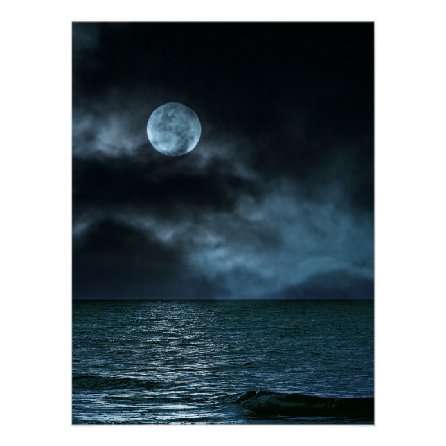 Cloudy Moon Shore at Night Poster (Front)