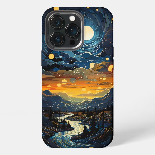 Cloudy Mountain Pointillism Style iPhone Case (Back)