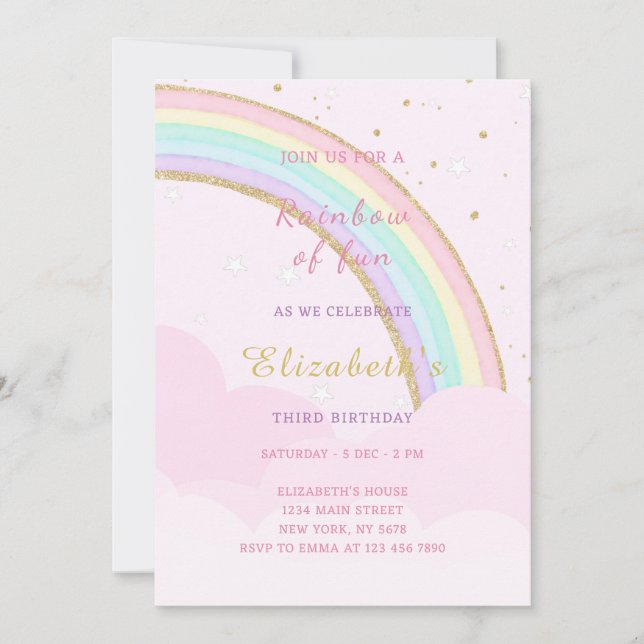 Cloudy Rainbow Birthday Invitation (Front)