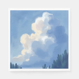 Cloudy Skies Blue Forest Watercolor Painting Napkin