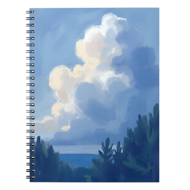Cloudy Skies | Blue Forest Watercolor Painting Notebook (Front)