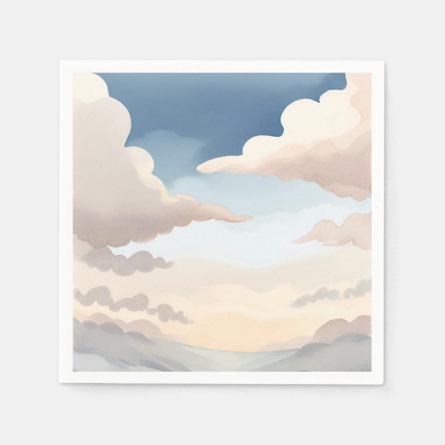 Cloudy Skies | Watercolor Sky Blue Clouds Napkin (Front)