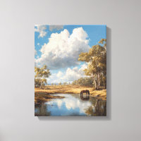 Cloudy Sky Horse Pond Reflection Art