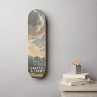 Cloudy Sky, White Script, Calm Ride Skateboard