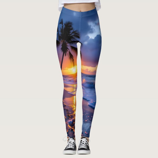 Cloudy Sunset Beach Leggings Women | Dramatic (Front)