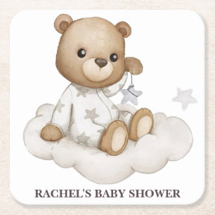 Cloudy Teddy Bear Baby Shower Coaster