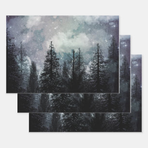 Cloudy Winter Pine Forest Wrapping Paper Sheet