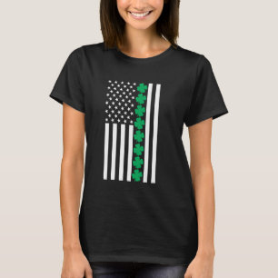 Clover American Flag Shamrock St Patricks Day Iris T-Shirt