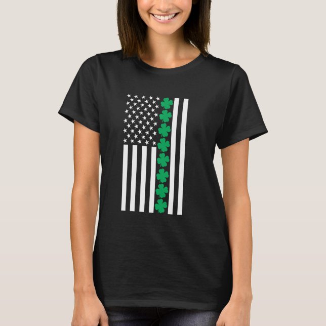 Clover American Flag Shamrock St Patricks Day Iris T-Shirt (Front)