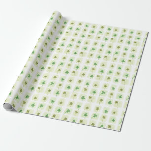 Clover and Shamrocks Watercolor Patchwork Pattern Wrapping Paper