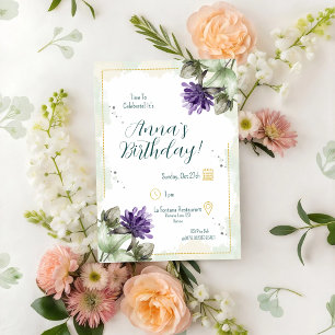Clover Blossom Watercolour Florals Birthday Invitation