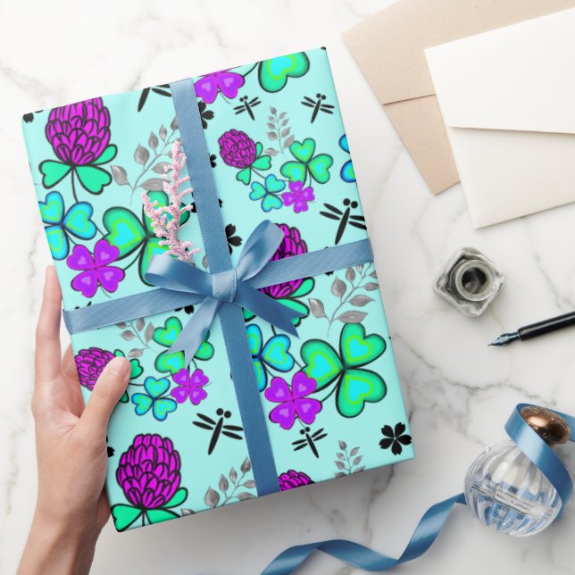 clover dragonfly  four leaf clove  Wrapping Paper  (Gifting)