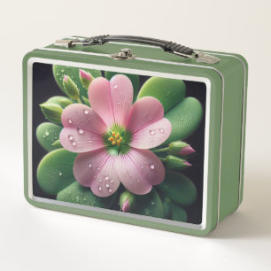 Clover Floral Pink and Green Oxalis Metal Lunch Box