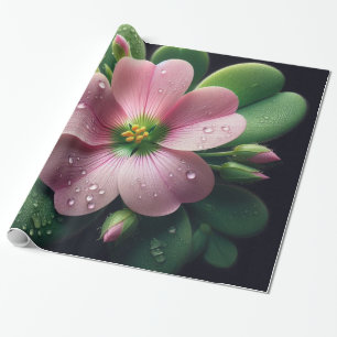 Clover Floral Pink and Green Oxalis Wrapping Paper