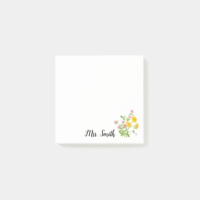 Clover flower bouquet monogram teacher post-it notes (Front)