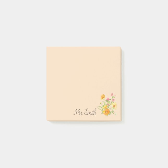 Clover flower bouquet monogram teacher post-it notes (Front)
