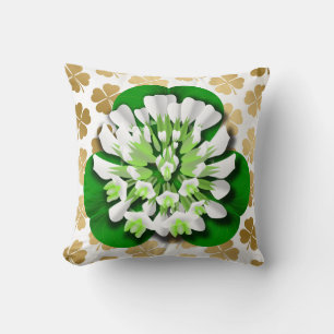 Clover Flower & Gold Shamrocks Cushion