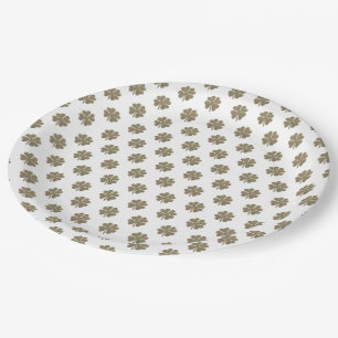 Clover Good Luck Symbol Gold Look Elegant Pattern Paper Plate