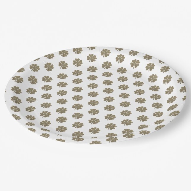 Clover Good Luck Symbol Gold Look Elegant Pattern Paper Plate (Angled)