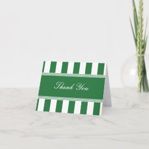Clover Green and White Cafe Stripes Thank You Note Card