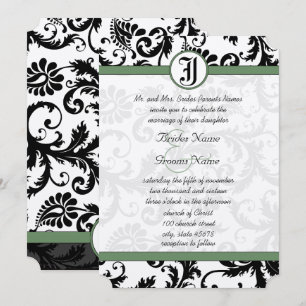 Clover Green Damask Swirls Wedding Invitation