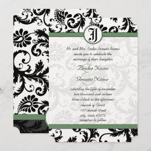 Clover Green Damask Swirls Wedding Invitation