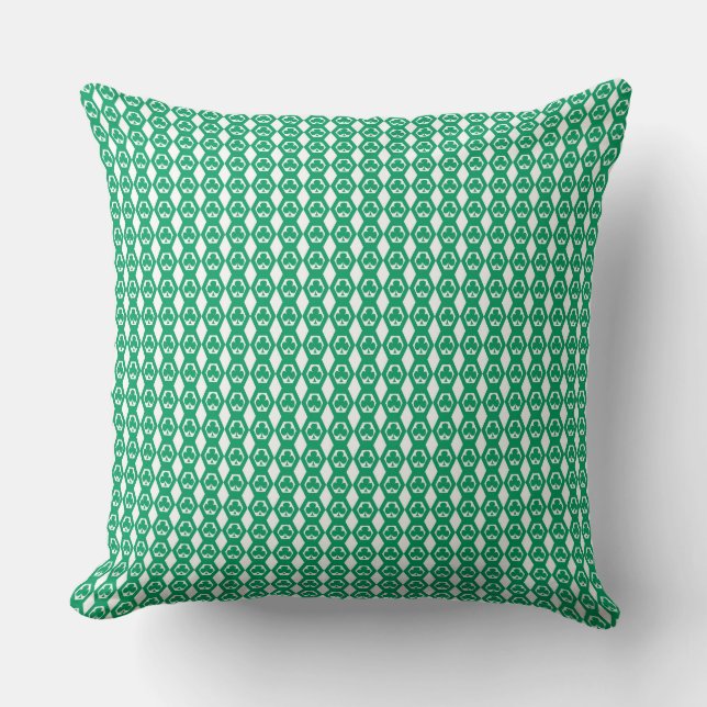 Clover Green White Hexagon Pattern Cushion (Front)