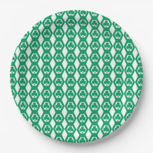Clover Green White Hexagon Pattern Paper Plate