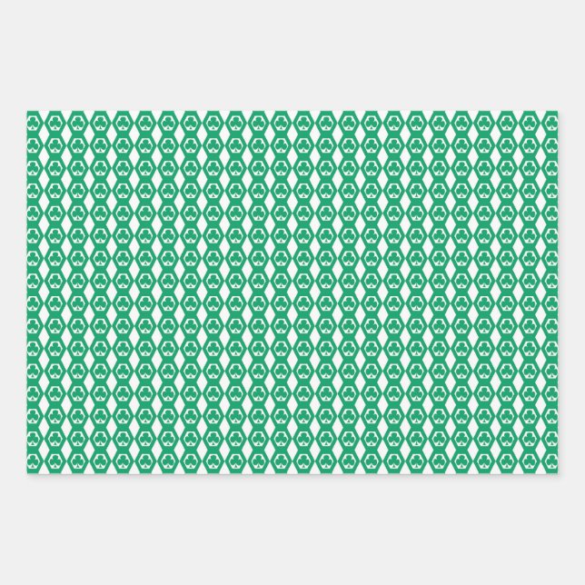 Clover Green White Hexagon Pattern Wrapping Paper Sheet (Front)